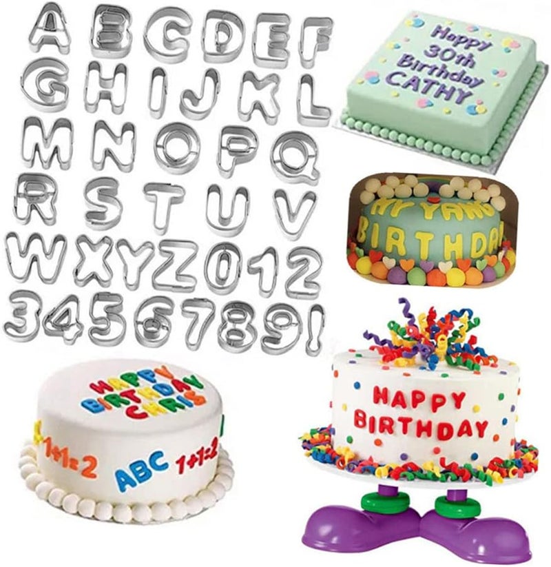 Cabilock 37 Pcs Medium Silver Stainless Steel Alphabet Cake Mold Set Baking Tools - Image 2